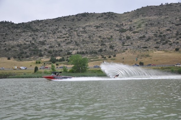 distance shot of wakeboarder